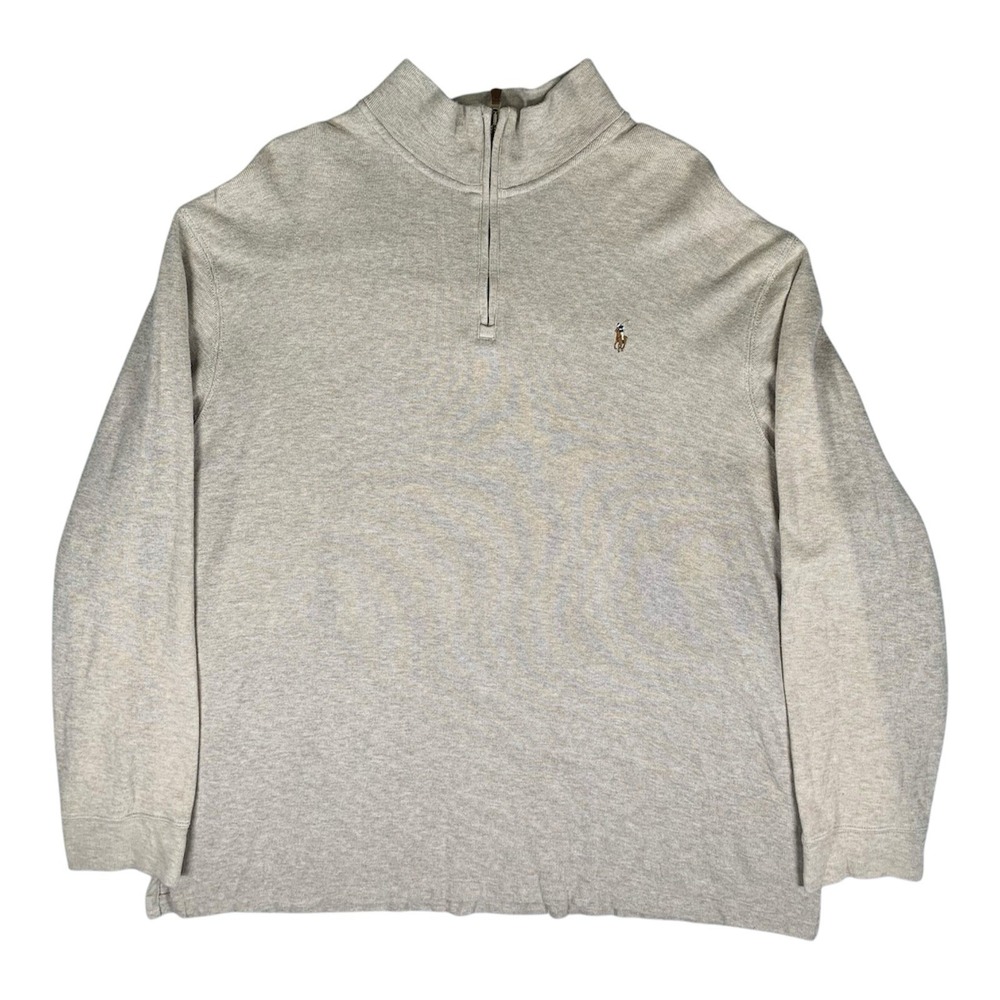 Polo Ralph Lauren Quarter Zip Sweater Mens 2XL Beige Estate Rib Knit Pullover - Picture 2 of 16